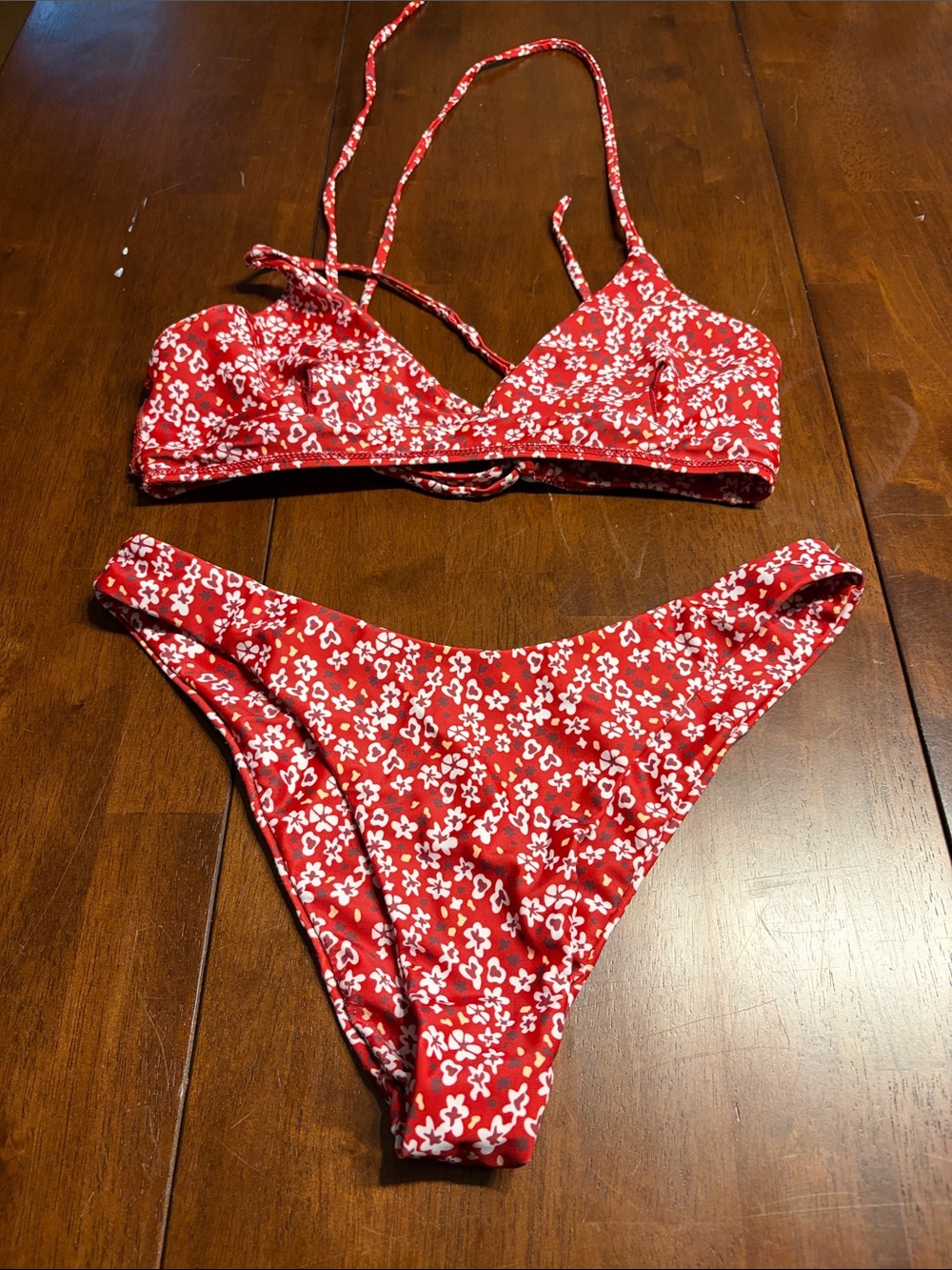 Red Floral Triangle Bikini Set - Women's Two-Piece Swimwear
